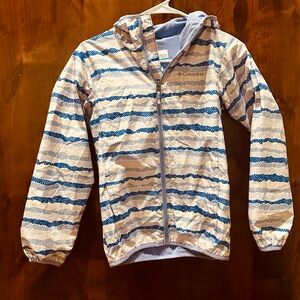 Columbia Striped Lightweight Hooded Rain Jacket - purple, blue, pink